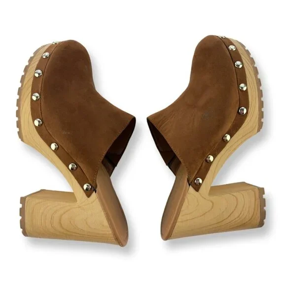 Sun + Stone Taanya Platform Clog Mules Studded in Brown Micro Suede Size 11 - Picture 2 of 11